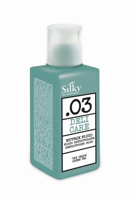 Upptäck SILKY 03 NUTRIX FLUID 100ML i grön förpackning. Denna föryngrande vätska, infunderad med grönt te, har flerspråkiga produktdetaljer. Upplev autentisk Silky Sverige-kvalitet, perfekt för kvinnor som söker näring.