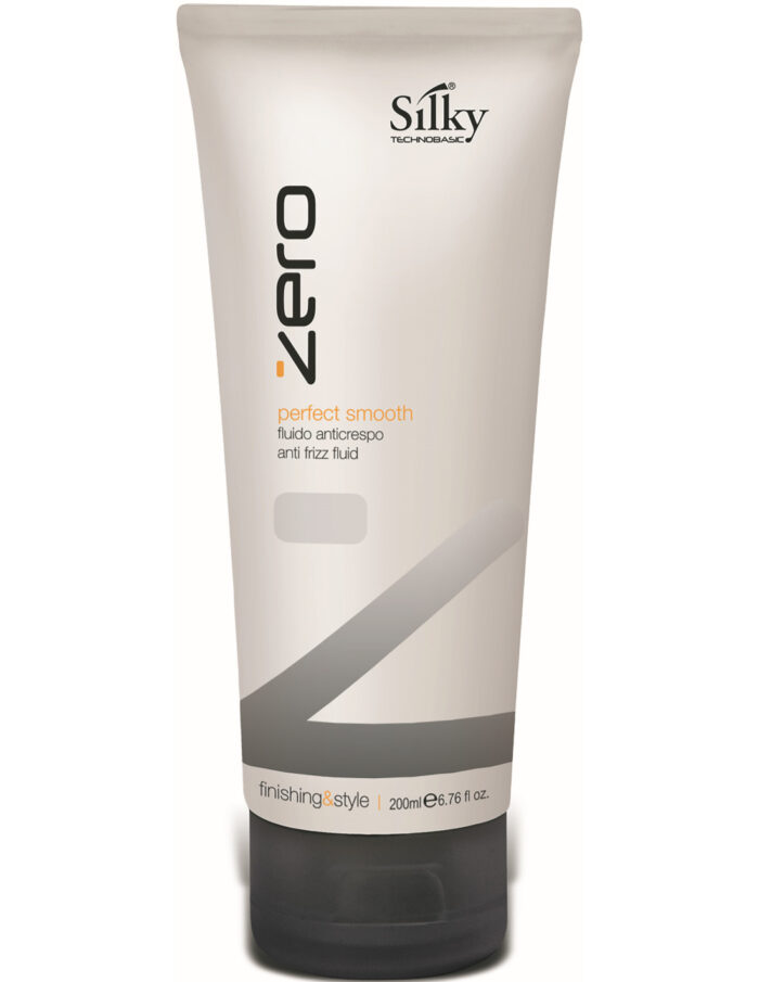 En 200 ml tub med SILKY ZERO PERFECT SMOOTH från Silky Sverige har en elegant förpackning med svart och orange text på en ljus bakgrund, lämplig för både män och kvinnor.